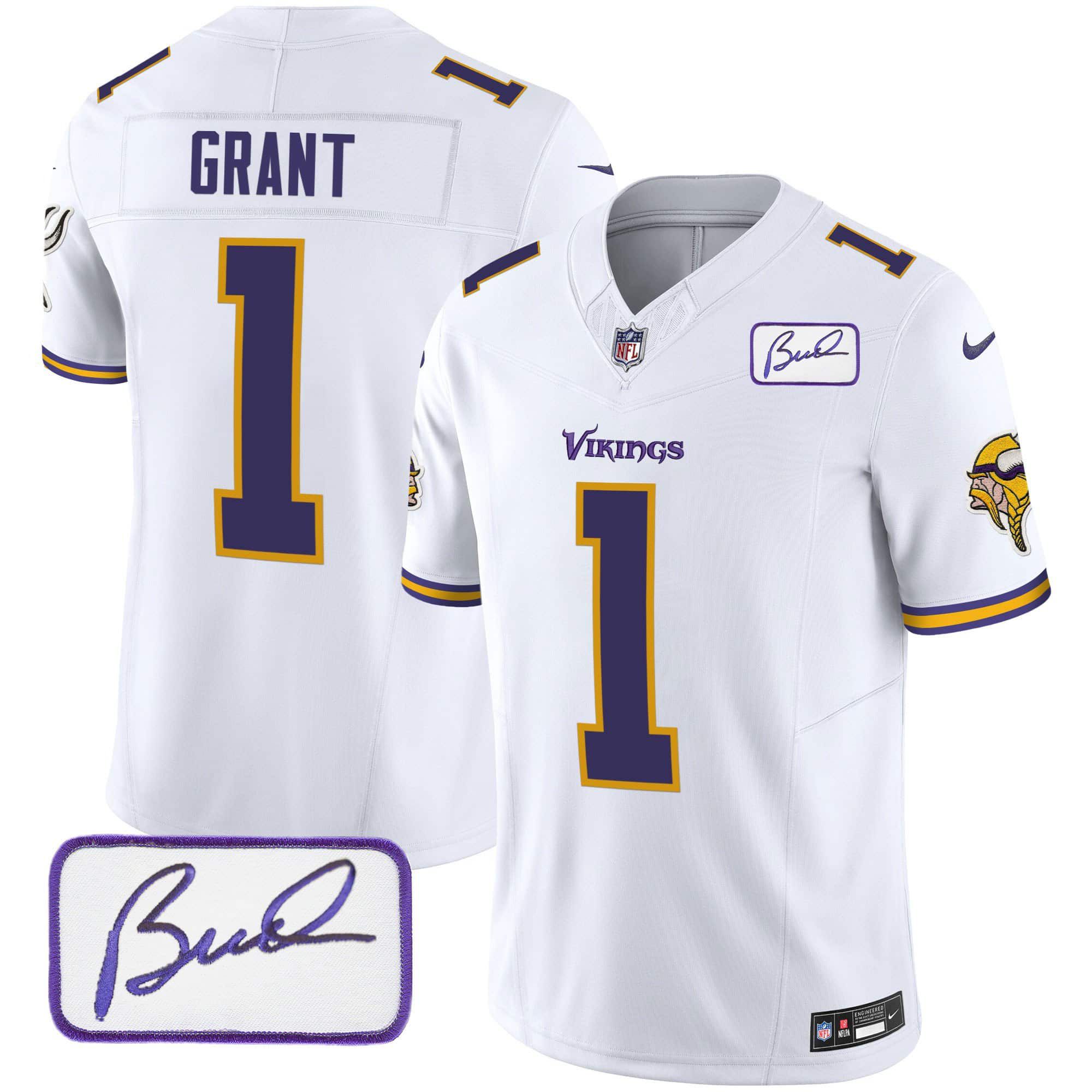 Men Minnesota Vikings #1 Grant White 2024 Nike Bud Grant Patch Classic Limited NFL Jersey style 2